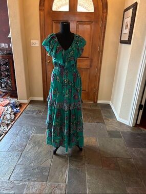 Teal Floral Ruffle Maxi Dress by Sundance